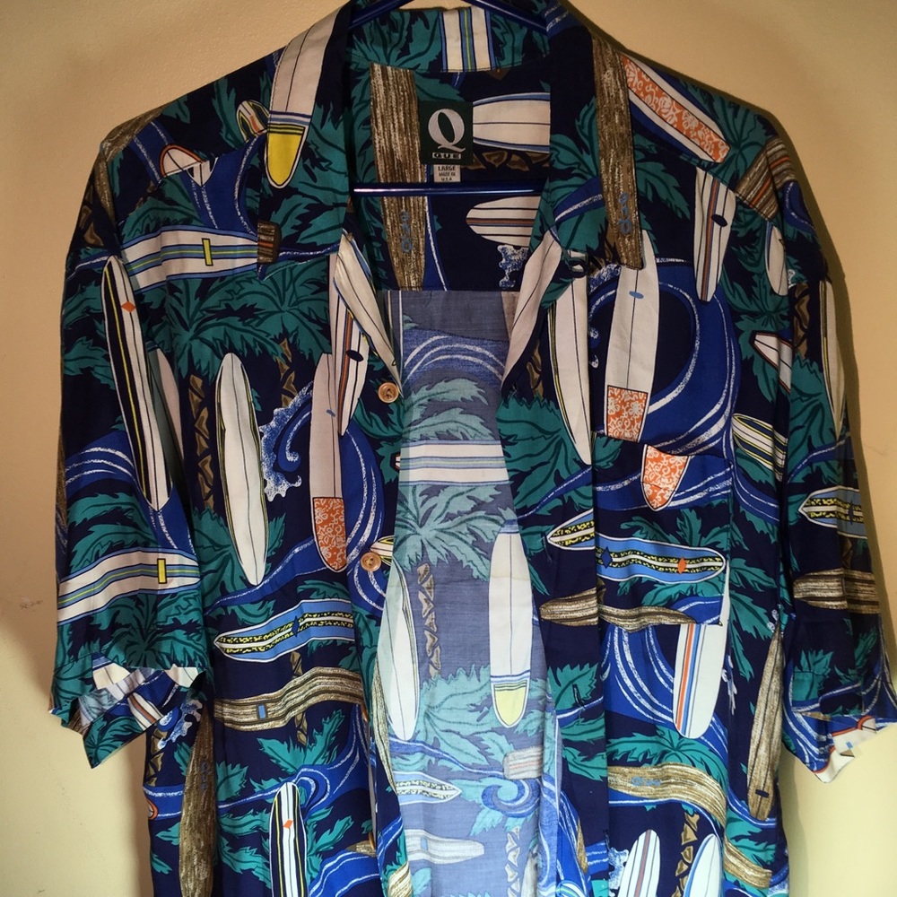 Vintage QUE MENS Hawaiian button up sz large rare